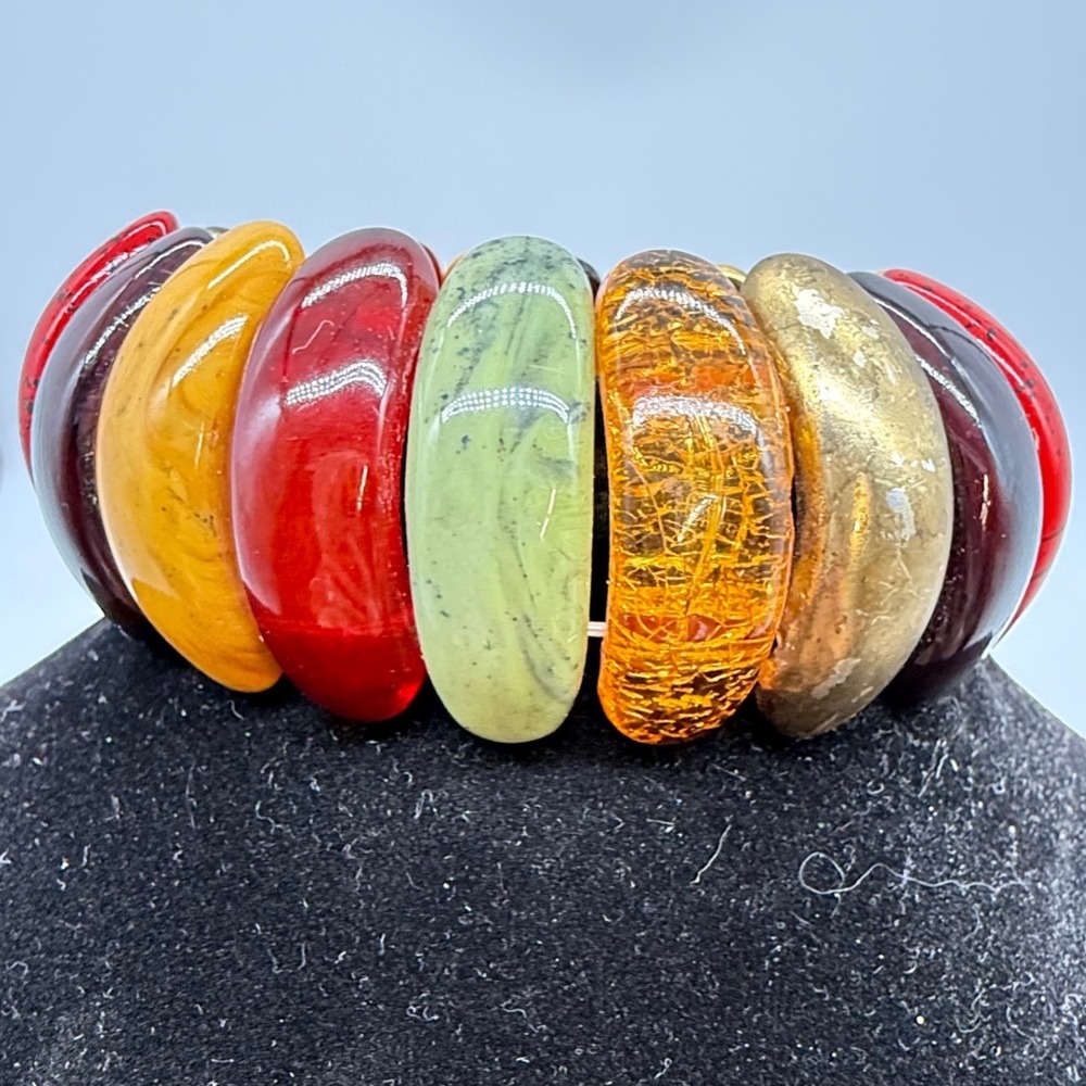 Multicolor Chunky Resin‎ Stretch Bracelet Statement Boho Slab Bead eclectic